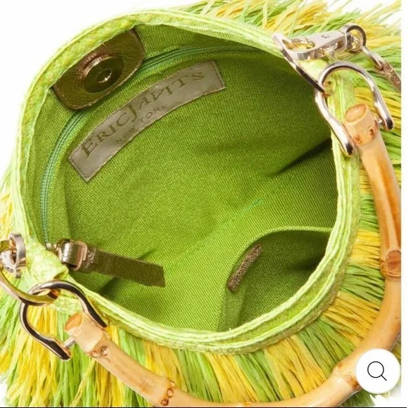 LAST ERIC JAVITS LIL’ MAMBO STRAW BAG IN CHARTREUSE WITH XBODY STRAP - Picture 6 of 8